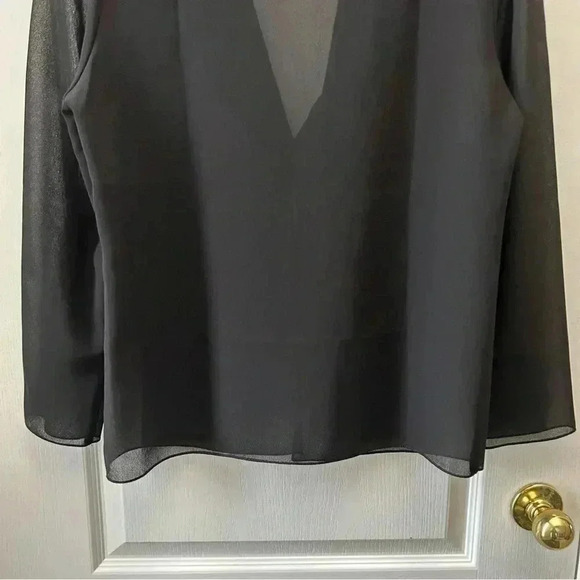 Vintage Marsellis Sheer Blouse Ruffle Collar Open Long Sleeve Black Medium - Picture 7 of 14